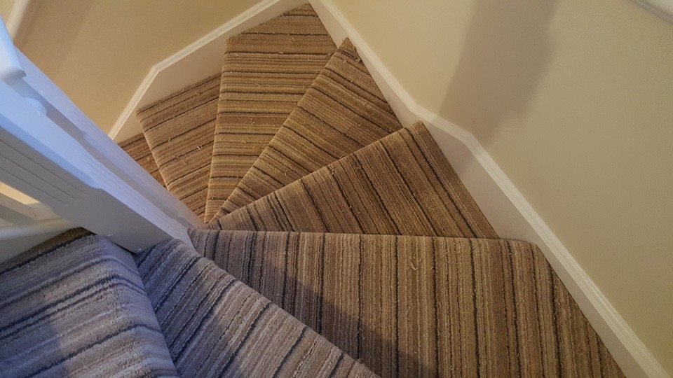 An elegant Short Pile Jade Carpet on the stairs.